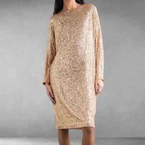 In the Mood for Love Elisa Sequin Midi Dress NEW Gold size XS